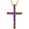 14K Yellow Natural Amethyst Petite Cross 16" Necklace-Siddiqui Jewelers