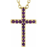 14K Yellow Natural Amethyst Petite Cross 16" Necklace-Siddiqui Jewelers