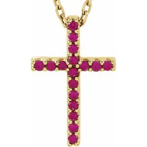 14K Yellow Ruby Petite Cross 16" Necklace - Siddiqui Jewelers
