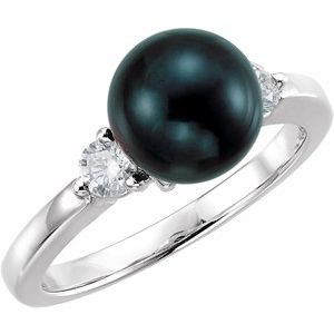14K White Akoya Cultured Pearl & 1/4 CTW Diamond Ring - Siddiqui Jewelers