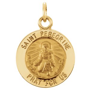 14K Yellow 12 mm Round St. Peregrine Medal - Siddiqui Jewelers