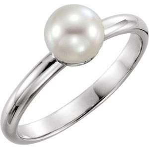 14K White 6.5-7.0mm Freshwater Cultured Pearl Ring-Siddiqui Jewelers