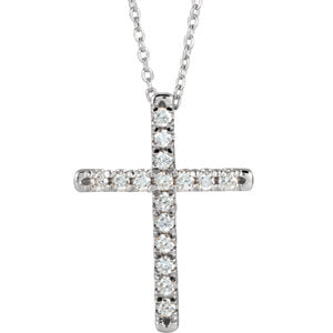 14K White 1/3 CTW Diamond French-Set Cross Necklace - Siddiqui Jewelers