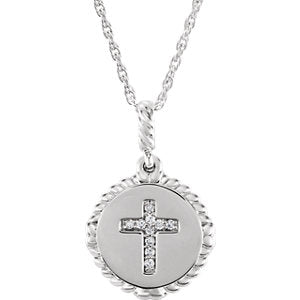 Sterling Silver .05 CTW Diamond Cross Rope 16-18" Necklace - Siddiqui Jewelers