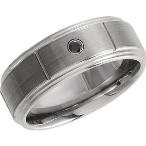 White Tungsten .05CTW Black Diamond 8.3 mm Satin Finish Grooved Band Size 6.5 - Siddiqui Jewelers