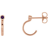 14K Rose 2 mm Round Amethyst Bezel-Set J-Hoop Earrings - Siddiqui Jewelers
