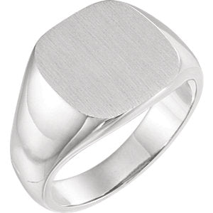 14K White 14 mm Square Signet Ring - Siddiqui Jewelers