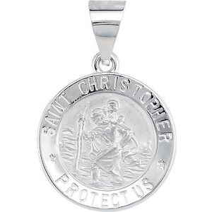 14K White 15 mm Hollow Round St. Christopher Medal - Siddiqui Jewelers