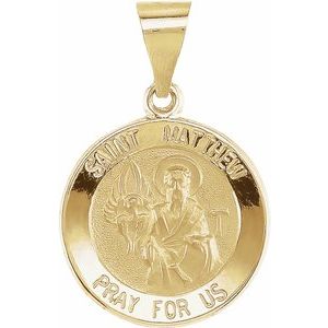 14K Yellow 15 mm Round Hollow St. Matthew Medal - Siddiqui Jewelers