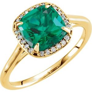 14K Yellow Chatham® Created Emerald & .055 CTW Diamond Ring - Siddiqui Jewelers