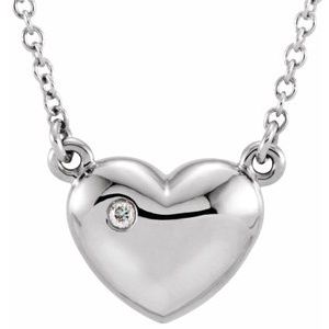 14K White .01 CTW Diamond Heart 16.5" Necklace - Siddiqui Jewelers