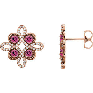 14K Rose Pink Tourmaline & 1/4 CTW Diamond Earrings - Siddiqui Jewelers