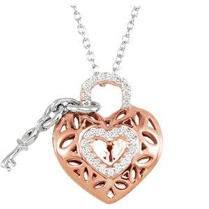 14K Rose Gold-Plated Sterling Silver 1/6 CTW Diamond Heart 18" Necklace - Siddiqui Jewelers