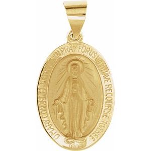 14K Yellow 19x13.5 mm Oval Hollow Miraculous Medal - Siddiqui Jewelers