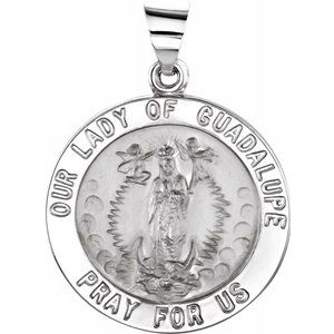 14K White 22 mm Round Hollow Our Lady of Guadalupe Medal - Siddiqui Jewelers