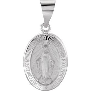 14K White 15x11.5 mm Oval Hollow Miraculous Medal - Siddiqui Jewelers
