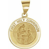 14K Yellow 15 mm Round Hollow First Communion Medal - Siddiqui Jewelers