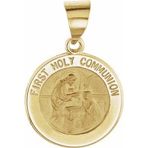 14K Yellow 15 mm Round Hollow First Communion Medal - Siddiqui Jewelers