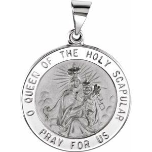 14K White 22x22 mm Round Hollow Scapular Medal - Siddiqui Jewelers