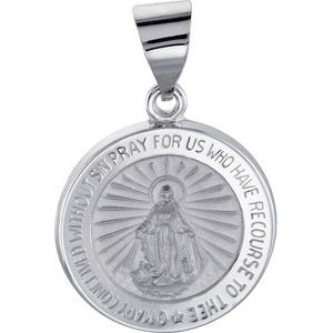 14K White 15 mm Hollow Round Miraculous Medal - Siddiqui Jewelers