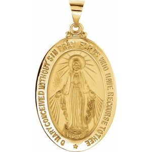 14K Yellow 29x20 mm Oval Hollow Miraculous Medal - Siddiqui Jewelers