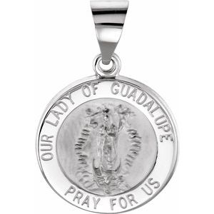 14K White 15 mm Round Hollow Our Lady of Guadalupe Medal - Siddiqui Jewelers