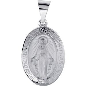 14K White 19x13.5 mm Oval Hollow Miraculous Medal - Siddiqui Jewelers