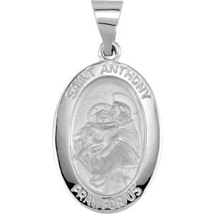 14K White 19x14 mm Oval Hollow St. Anthony Medal - Siddiqui Jewelers