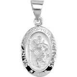 14K White 15x11 mm Oval Hollow St. Christopher Medal - Siddiqui Jewelers