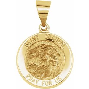 14K Yellow 15x15 mm Round Hollow St. Michael Medal - Siddiqui Jewelers