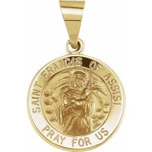 14K Yellow 15 mm Round Hollow St. Francis of Assisi Medal - Siddiqui Jewelers