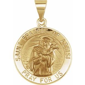 14K Yellow 18 mm Round Hollow St. Francis of Assisi Medal - Siddiqui Jewelers