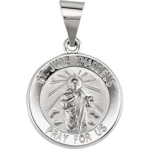 14K White 15 mm Round Hollow St. Jude Medal - Siddiqui Jewelers