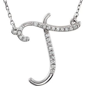 Sterling Silver 1/8 CTW Diamond Initial T 16" Necklace - Siddiqui Jewelers