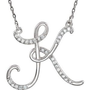 Sterling Silver 1/6 CTW Diamond Initial K 16" Necklace - Siddiqui Jewelers