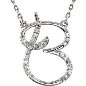 Sterling Silver 1/8 CTW Diamond Initial B 16" Necklace - Siddiqui Jewelers