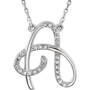 Sterling Silver 1/8 CTW Diamond Initial A 16" Necklace - Siddiqui Jewelers