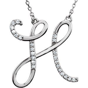 Sterling Silver 1/8 CTW Diamond Initial H 16" Necklace - Siddiqui Jewelers
