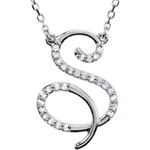 Sterling Silver 1/6 CTW Diamond Initial S 16" Necklace - Siddiqui Jewelers