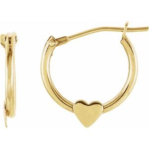 14K Yellow Hinged Hoop Earrings with Heart - Siddiqui Jewelers