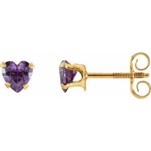 14K Yellow 4x4 mm Heart Amethyst Youth Stud Earrings - Siddiqui Jewelers