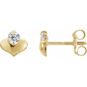 14K Yellow 2.25 mm Round Cubic Zirconia Heart Earrings - Siddiqui Jewelers
