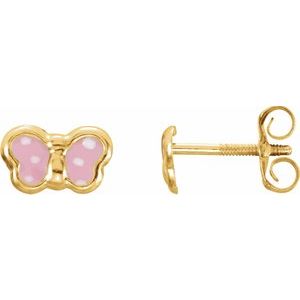 14K Yellow Pink Enamel Butterfly Earrings - Siddiqui Jewelers