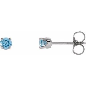 14K White 3 mm Round Swiss Blue Topaz Youth Birthstone Earrings - Siddiqui Jewelers