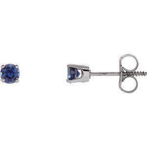 14K White 3 mm Round Blue Sapphire Youth Birthstone Earrings - Siddiqui Jewelers