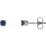 14K White 3 mm Round Imitation Blue Sapphire Youth Birthstone Earrings - Siddiqui Jewelers