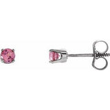 14K White 3 mm Round Pink Tourmaline Youth Birthstone Earrings - Siddiqui Jewelers