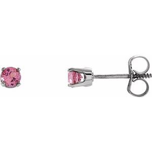 Sterling Silver 3 mm Round Imitation Pink Tourmaline Youth Birthstone Earrings - Siddiqui Jewelers