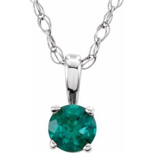 14K White 3 mm Round May Chatham® Lab-Created Emerald Youth Birthstone 14" Necklace - Siddiqui Jewelers