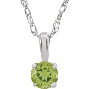 14K White 3 mm Round August Genuine Peridot Youth Birthstone 14" Necklace - Siddiqui Jewelers